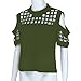 Tsmile Summer Women Fashion Short Sleeve Tops Off Shoulder Hollow Out Loose Fit Casual T-Shirt Slit Blouse Army Green