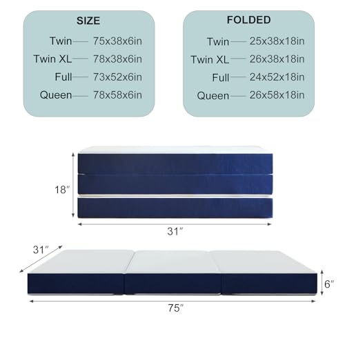 Slufra Foldable Mattress Full, 6 Inch Tri Fold Gel Memory Foam Mattress | Removable Washable Cove,Non-Slip Bottom for Stability, Sorf Breathable & Hypoallergenic Fabric