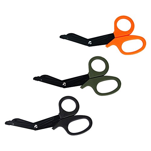 LUCKSTAR EMT Trauma Shears Set of 3 - Stainless Steel Bandage Scissors Fluoride Black Coated Trauma Paramedic EMT Shears Scissors for Surgical/Medical/Nursing (Black&Orange&Green)