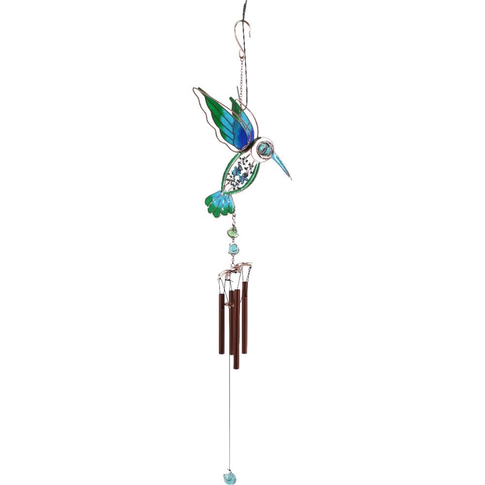 Breathtaking Blue/Green Hummingbird Windchime - 79cm x 16cm (1 Pc.) - Unique, Mesmerizing & Stylish Gift - Premium Metal & Glass Material - Ideal for Gifting, Home & Office Decor