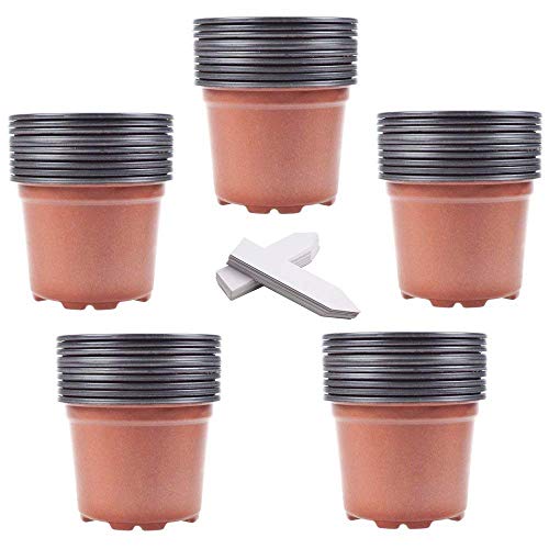 Whonline 50 Pcs 4" Plastic Plants Pots Nursery Pots Seedlings Container and 50pcs White Plant Labels
