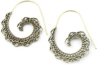 Mandala Moon Earrings, Brass Ethnic Earrings, Spiral, Boho, Bohemian, Tribal, Festival Jewelry, Gypsy, Hippie, Contemporary, Filligree