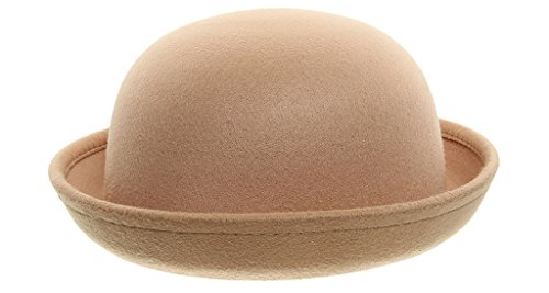 EOZY Girls Wool Felt Roll Brim Bowler Derby Hats Billycock Cloche 21" Camel