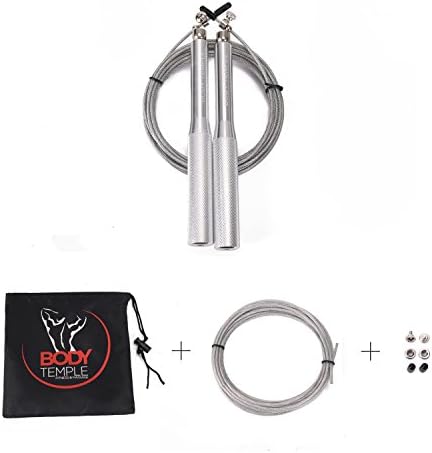 Speed Jump Rope with Swivel Ball for Flawless 360 Rotation - Adjustable for All Heights - Ideal for Double Under Crossfit, WOD, MMA, Boxing - Convenient Carrying Bag -Extra Screws &amp; Replaceme (Silver)