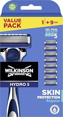 Hydro 5 Skin Protection Regular - Maquinilla de Afeitar de 5 Hojas con 9 Recambios con Banda Lubricante Enriquecida con Pro Vitamina B5, Compatible para Cualquier Maquinilla Hydro
