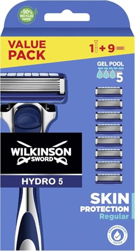 Hydro 5 Skin Protection Regular - Maquinilla de Afeitar de 5 Hojas con 9 Recambios con Banda Lubricante Enriquecida con Pro Vitamina B5, Compatible para Cualquier Maquinilla Hydro