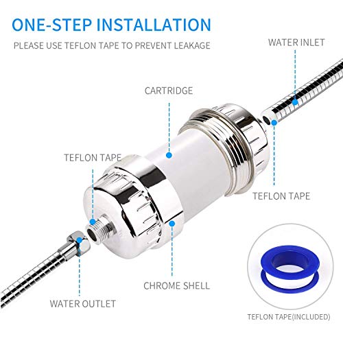 Shower Filter 15 Stages High Output Water Filter with Two Filter Cartridges Remove Chlorine Heavy Metals Colibacillus Water Impurities Protect Sensitive Skin For Baby Pregnant Women