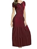 Meaneor Women Boho Cap Sleeve Smocked Waist Tiered Renaissance Party Maxi Dress