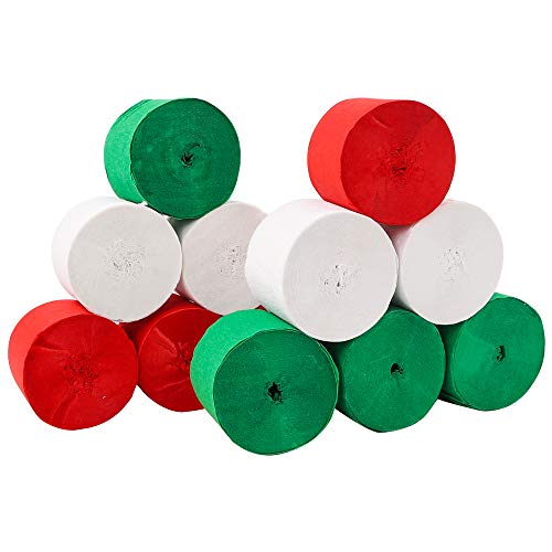 image for RUBFAC 12 Rolls Christmas Streamers, with Confetti Balloons, Red Green