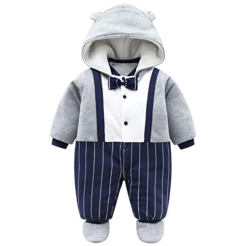 Baby Rompers with Booties Hat Boys Girls Cotton Jumpsuit Infant Winter Outfits Set, 3-6 Months