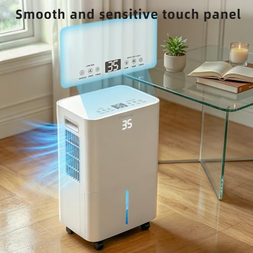 Folanzy 40 Pint Smart Dehumidifier for Basements Home (Covers 3500 Sq.Ft) | Continuous Drain Hose, Water Tank,Auto Defrost, 24H Timer & Quiet Operation for Garage,Bedroom