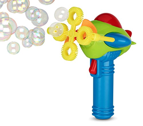 Bubble Gun Blower for Kids (Boys & Girls) - Non-Toxic | Dip&Press with Fan | Toy Blaster with Soap Solution | 4 Wands Ring Shooter | Fun, Indoor & Outdoor, Leak-Resistant, Parents & Toddlers