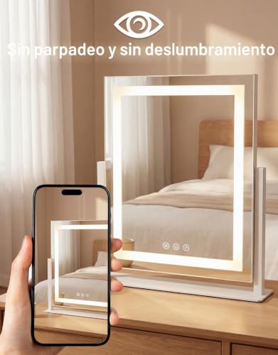 Mursche Lighted Makeup Mirror, Hollywood Mirror, 25 x 30 cm, LED, Vanity Mirror, Small Makeup Mirror with Light, Tabletop Mirror, 3 Modes, Tabletop Makeup Mirror