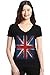 shop4ever Vintage Union Jack British Flag Women's V-Neck T-Shirt United Kingdom Flag Shirts Slim FIT