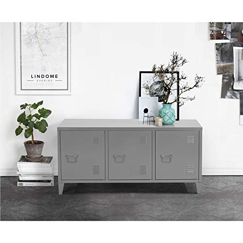 Steel Storage Cabinet, Heavy Duty Metal Office Storage Cupboard Locker Cabinet, 2 Levels Open Storage Shelves with 3 Doors for Home Office Study Bedroom Living Room(Gray,47.3"15.8"23") - Thumbnail 2
