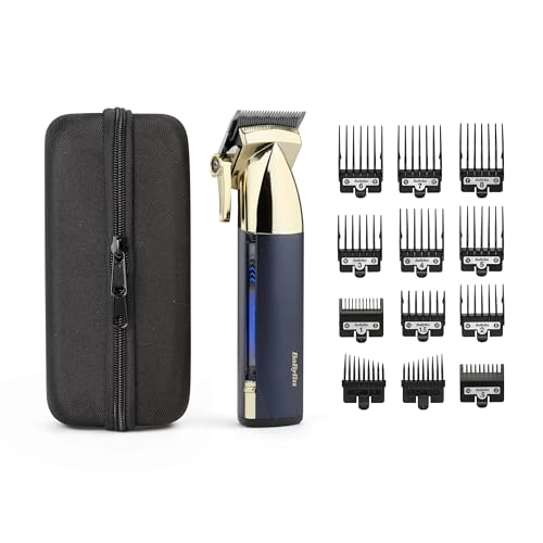 BaByliss Super-X Metal Series, Cordless Hair Clipper - Japanese Steel Blades, 10 Comb Attachments, 2 Tapered Guides, Lithium Battery, Digital Display, Metal Body, Blue/Gold, E992U