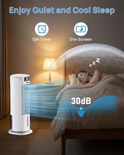 Condizionatore Portatile, 3 in 1 Raffrescatore Evaporativo, 6 Velocità 2 Modalità nebbia fredda, 800ML Raffrescatore d'aria, 90° Oscillazione, Telecomando, Timer 1-12 ore, Silenzioso per Casa Ufficio