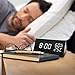 Digital Alarm Clock, with Wooden Electronic LED Time Display, 3 Alarm Settings, Dual Temperature & Humidity Detect, for Desk, Bedroom, Bedside Kids, no Batteries Needed