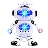 Alagoo Electronic Toy Robot Walking Dancing Singing Robot with Musical and Colorful Flashing Lights 360° Body Spinning Robot Toy Gift for Kids, Boys and Girls (White)