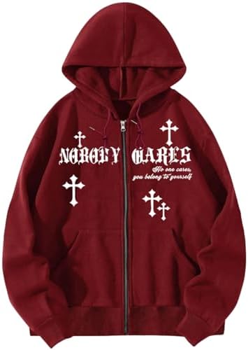Amazon.com: OANTGM Zip Up Hoodie Grunge Jackets Streetwear Y2k