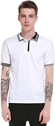 Honesy Mens Simple Striped Spell-Color Short Sleeve Polo T-Shirt White S