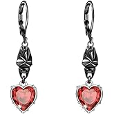 Gothic Rose Dangle Earrings for Women Goth Black Red Rose Flower Bat Skeleton with Heart Crystal Earrings Leverback Drop Earrings Halloween Earrings for Women