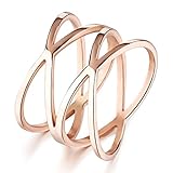 OPK Jewelry Personality Rose Gold X Criss Cross Long 14mm Woman Party Rings Band,Size 5-8