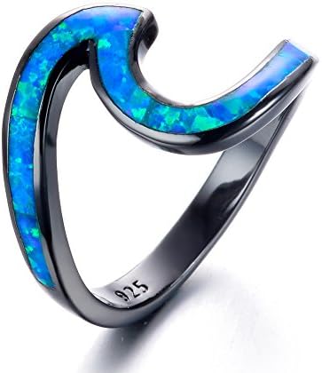 Chic 10KT Black Gold Plated Wave Ring, Blue Opal Wave Ring Show You a, Only for Girl Friend Gifts