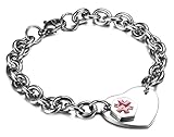 JF.JEWELRY Medical Alert ID Bracelet for Women Stainless Steel Heart Tag Free Engraving