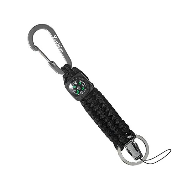 Techion-Paracord-Survival-Keychain-Compass-60-inch-Disassembled-Length-7-inch-Braided-Strong-Paracord-Keychain-with-Key-Ring-Compass-Carabiner-and-Quick-Release-Clip