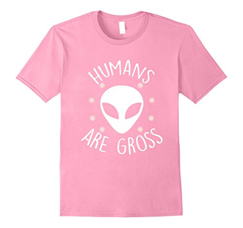 Mens UFO Alien T-Shirt | Humans Are Gross Medium Pink