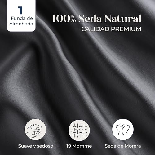 Dreamzie Double-Sided 100% 19mm Pure Mulberry Silk Pillowcase for Hair and Skin Health Pillow Case with Hidden Zipper, 1 Piece, 60 x 60 cm, Dark Grey