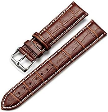 Men's Brown Replacement Watch Strap Alligator Grain Genuine Leather with White Stitching 24mm