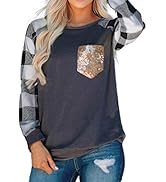 Bdcoco Women's Plaid Print Long Sleeve Sequins Pocket Blouse Tops Casual Sweatshirt