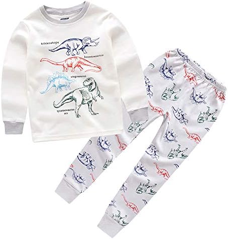 Beizhi Boys Cotton Dinosaur Print T-Shirt and Pyjama Set in White Colour