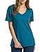 Meaneor Women Solid Comfy Loose Fit Roll Over Short Sleeve V Neck Batwing Top Tee Teal XL