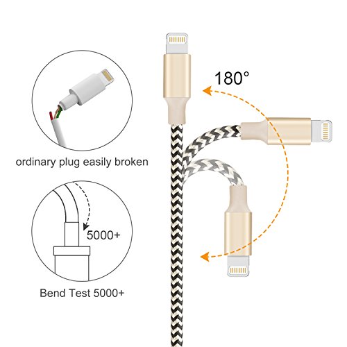 Lightning Cable BUDGET & GOOD Phone Charging Cable 3 Pack 6FT Extra Long Lightning to USB Cable Certified Charging Cord Charger Compatible iPhone iPad iPod Air Nano Touch Black Gold