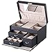 BEWISHOME 20 Section Jewelry Organizer Box with Lock Portable Jewelry Storage Case for Women Girls Earring Ring Necklace Holder Travel Case - Black Faux Leather SSH78B