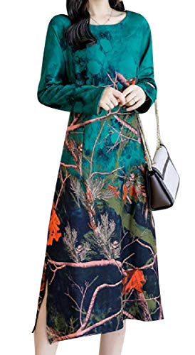 Coolred-Women Chinese Qipao Long-Sleeve Floral Tribal A-Line Dress 5 XXL