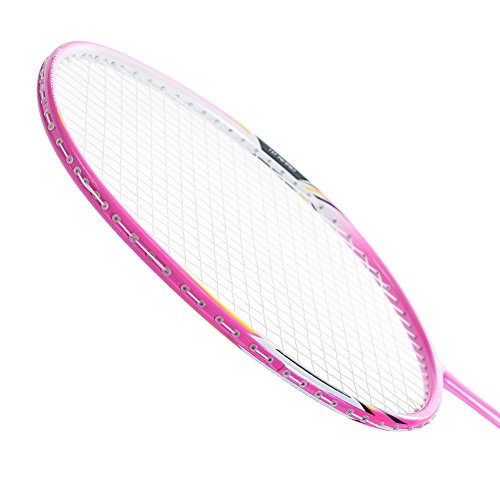 WHIZZ Graphite Frame Badminton Rackets for Adults, Carbon Fiber Light Durable Racquet for Beginners, 87g Strung, Includes Large Carry Bag / 2 Grip Tapes (Blue+Pink)