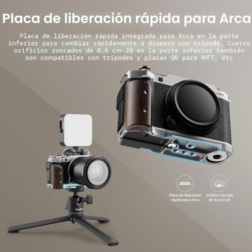 SMALLRIG X-M5 5261 L-Shaped Wood Handle for Fujifilm X-M5, Built-in Quick Release Plate for Ark, Ergonomic Wooden Side Handle, with Ark Hot Shoe Adapter (Silver)