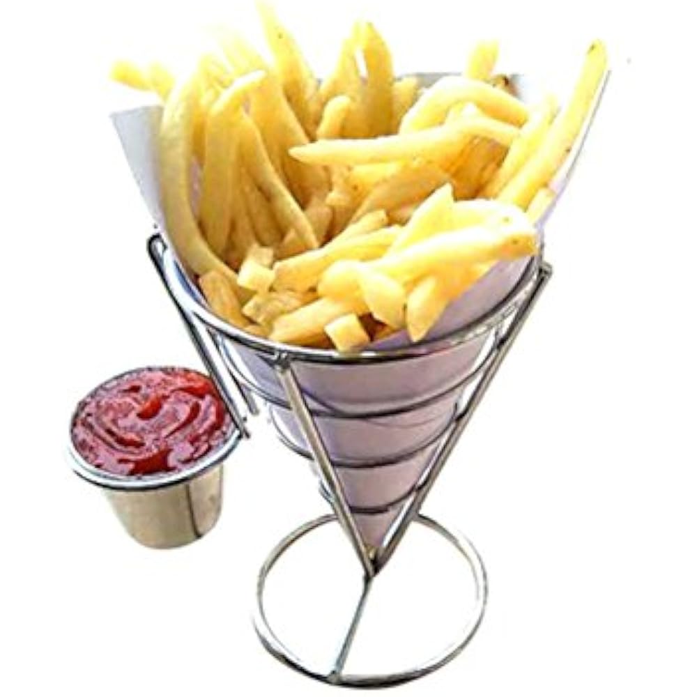Chip & Dip Sets 2PCS French Fry Stand Cone Basket Chips Metal Wire With