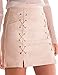 PROGRACE Women's Criss-Cross Empire Waist Bodycon Faux Suede Mini Skirt Beige S