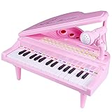 SGILE 31 Keys Musical Piano Toy with Microphone, Learn-to-Play for Girl Toddlers Kids Singing Music Development, Audio Link with Mobile MP3 IPad PC, Pink