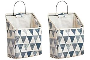 Qingsm 2 Pcs Wall-Hanging Storage Bags,Desktop Organizer Basket Cotton Linen Hanging Storage Basket for Kitchen,Bderoom,Livin