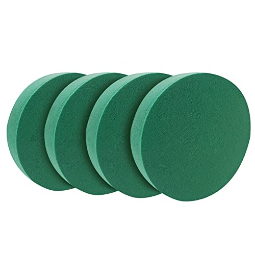 Prashent 4 Pieces Round Floral Foam Blocks 6.3" Green Wet Dry Flower