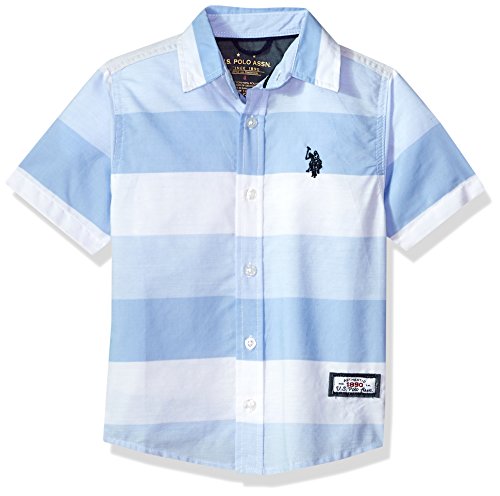 U.S. Polo Assn. Toddler Boys' Short Sleeve Striped Sport Shirt, White Stripes Blue Sail, 3T