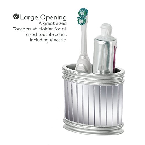 Mirror Baton Bathroom Accessories Set, 4 Piece Bath Ensemble, Bath Set Collection Features Soap Dispenser Pump, Toothbrush Holder, Tumbler, Soap Dish - Silver - Thumbnail 4