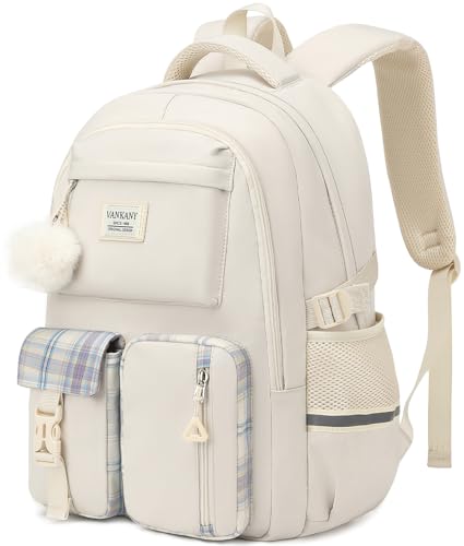 VANKANY School Backpack for Teen Girls, Big Student Laptop Backpack Aesthetic Bookbags for College Women Elementary Middle High School Travel Mochilas Escolares, Beige at Amazon