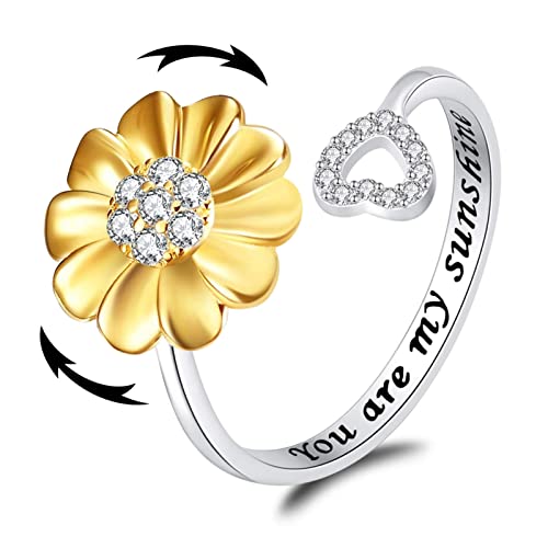 Anxiety Ring for Women 925 Sterling Silver, Rotatable Fidget Rings